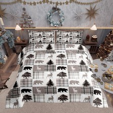 Wildlife Bear Moose Elk Comforter Set Queen for Boys Xmas Room Decor Khaki Bl...