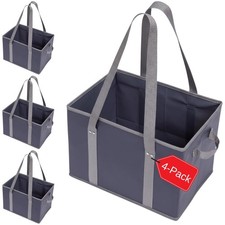 Reusable Grocery Bags Shopping Tote Box Foldable Reinforced Navy 4 PCS