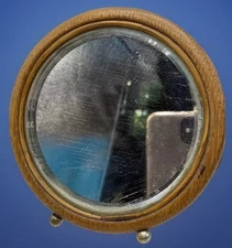 Antique Beveled Round Mirror Early 1900s Shaving Table Shelf Standing