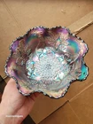 Pretty Fenton Carnival Glass Blue Stag & Holly Standard Ruffled Bowl