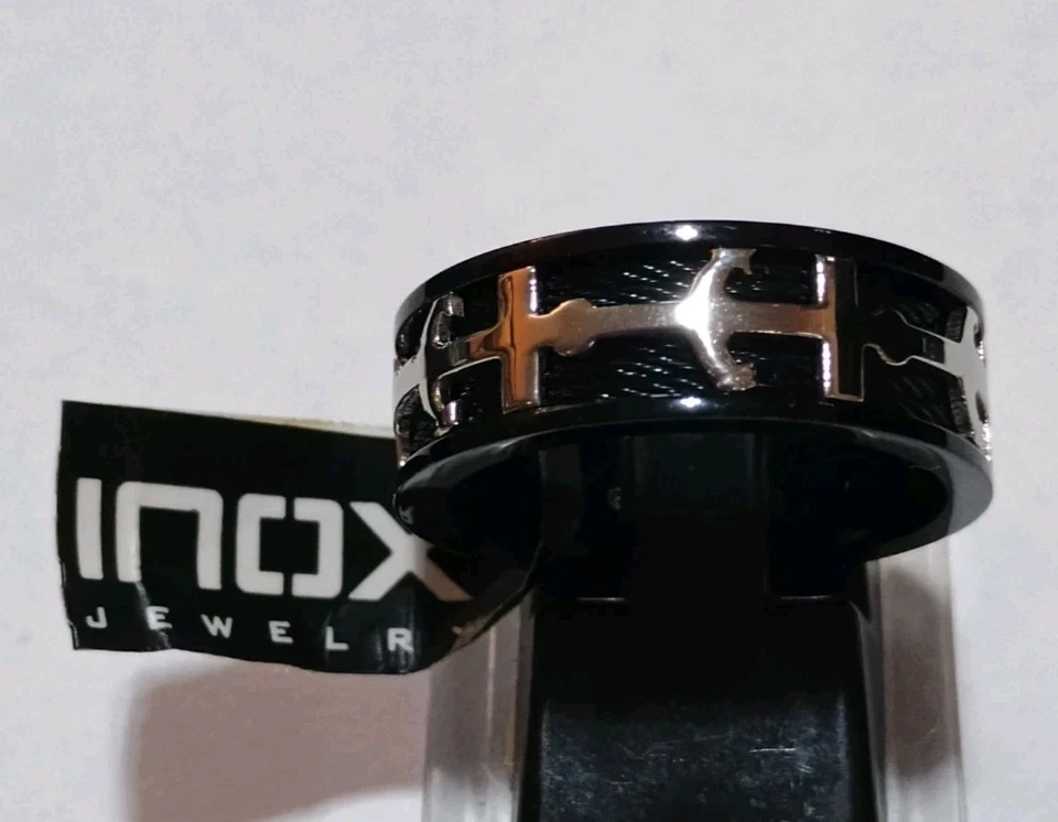 Black INOX Stainless Steel Anchor Ring Band – Nautical Design,Size 12 - Image 2 of 4