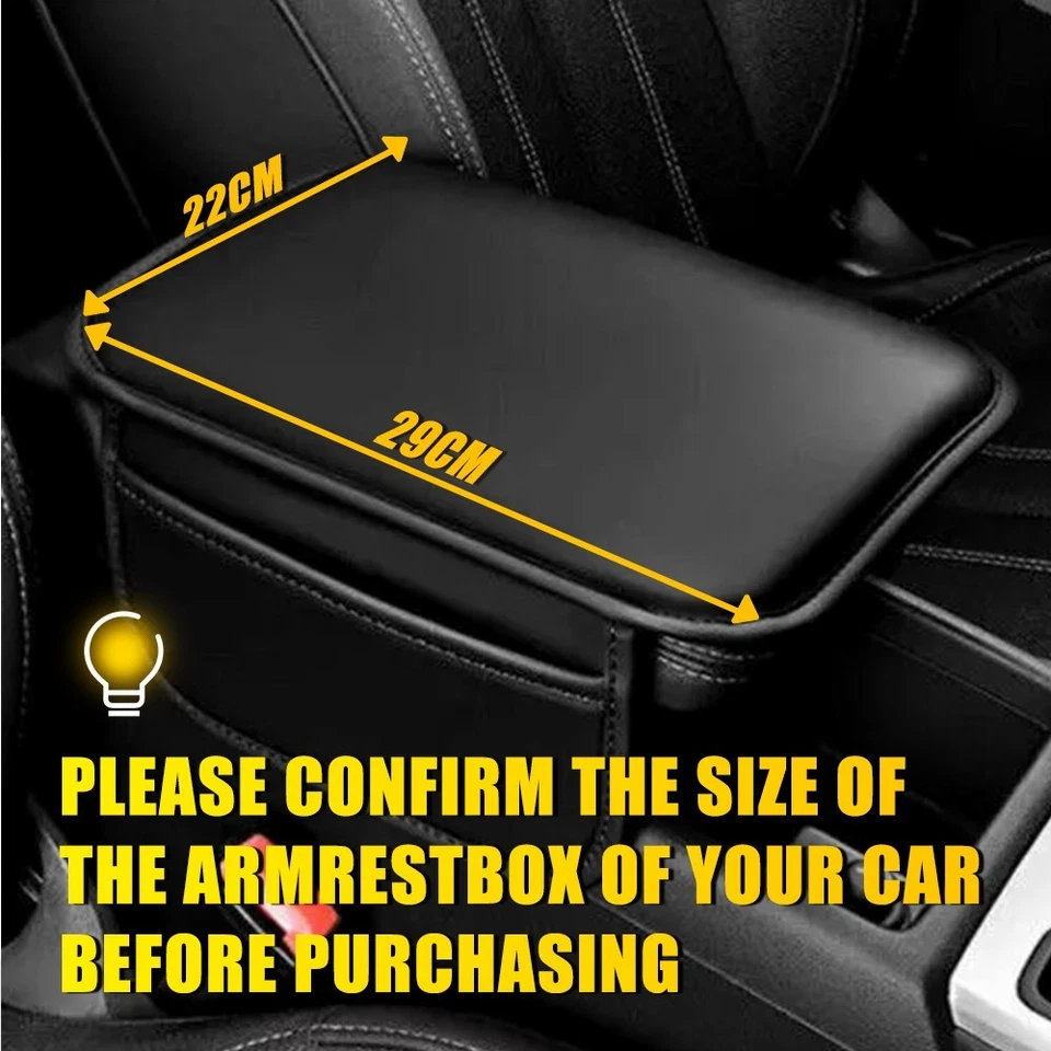 Black Leather Seat Cushion Armrest Protector Storage Pad Interior Car Accessory - Image 3 of 4