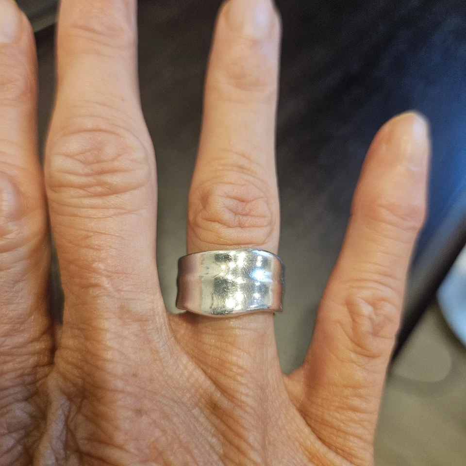 Vintage Tiffany & Co Sterling Silver Nature Rolled Leaf Wide Band Ring Sz 5 - Image 2 of 4