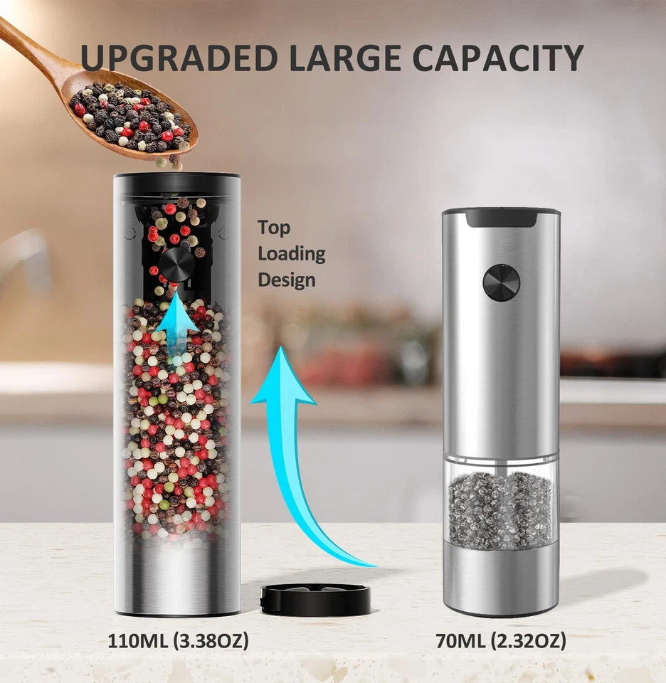 Salt and Pepper Grinder Set Electric,Rechargeable Salt and Pepper Shakers Sta... - Image 2 of 4