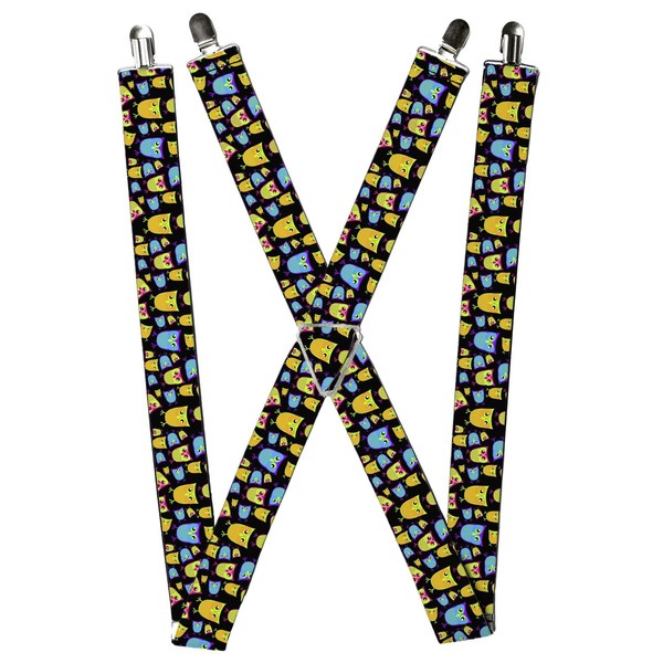 Buckle-Down Suspenders, Owls Black Multi Neon 1.5-Inch Wide Regular (Us Import)-image