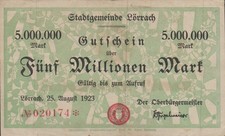 L&ouml;rrach  -  Stadtgemeinde  -  5 Millionen Mark