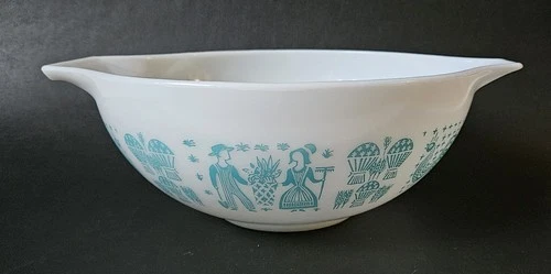 Pyrex Cinderella Nesting Bowl Amish Butterprint Reverse Turquoise On White 444