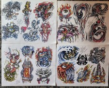 4 vintage produx copies 1991 guy aitchison guilty innocent tattoo flash chicago