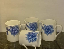 SPODE Blue Peony Coffee / Tea Mugs Portmeirion Group White/Blue Set -4-Displayed