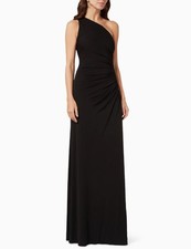 Halston Amira Crystal Band Gown Jersey One Shoulder Gown Dress, Black, 4