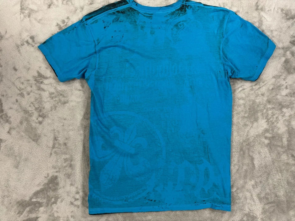 Camisa masculina reversível vintage Helix XL azul Y2K estilo aflição caprichoso - Imagem 4 de 4