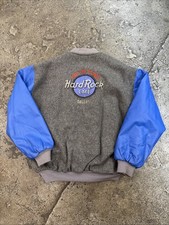Vintage 90s Hard Rock Cafe Varsity Jacket Men's XL Gray Wool Leather Dallas