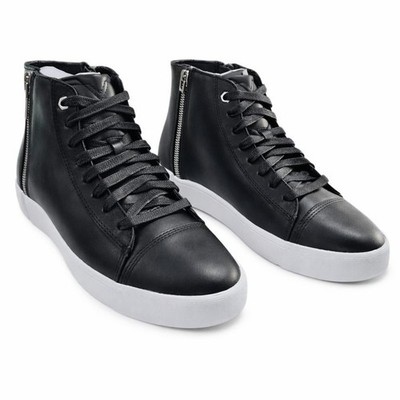 DIESEL women's high top sneakers black leather zip designer shoes 40