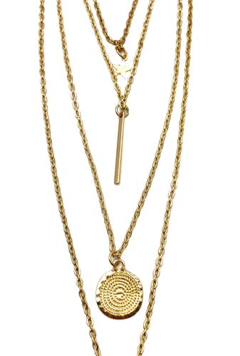 Stern-Stäbe-Runder Charm Multi-Strang Lagenlook Anhänger Halskette Goldfarben 18" EUC - Bild 16 von 24
