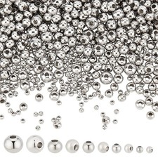 1050 Pcs Stainless Steel Spacer Beads - 5 Sizes 3-8mm Silver Round Craft Beads