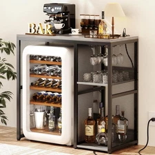 Mini Fridge Cabinet Stand with Power Outlet, Coffee Bar Cabinet with Mini Fri...