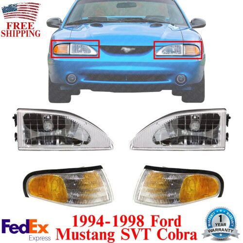 Headlights Assembly + Corner Lights For 1994-1998 Ford Mustang SVT Cobra Models - Picture 1 of 8