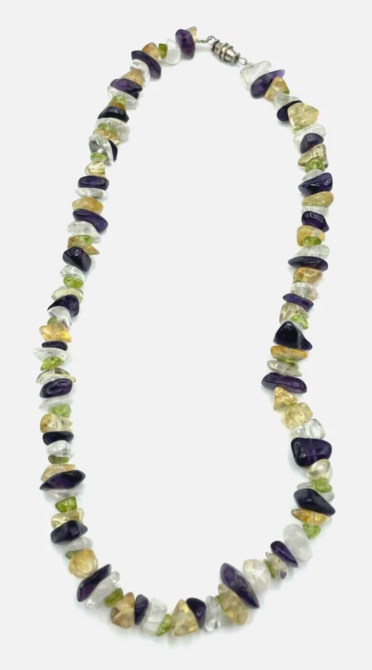 Aparte Edelstein Kette Collier Amethyst Citrin Peridot Bergkristall 42cm Silber - Bild 3 von 4