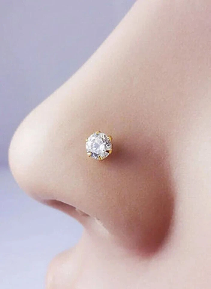 3MM Natural GH SI Round Diamond Women's Nose Pin Piercing 14K Yellow Gold - Image 2 of 4