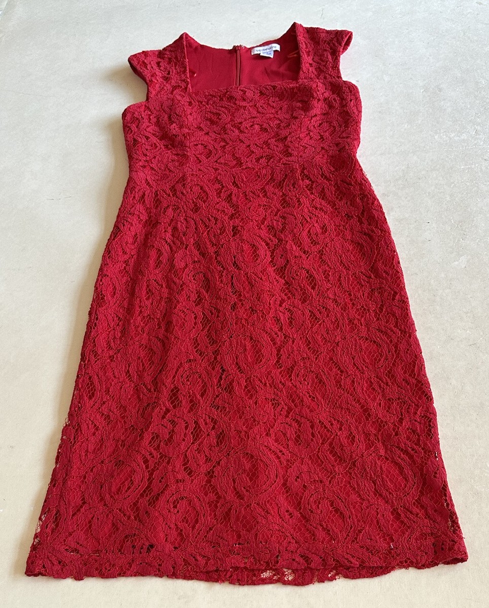 Liz Claiborne Womens Red Lace Midi Cocktail Dress Sz 8 Pre-owned | eBay