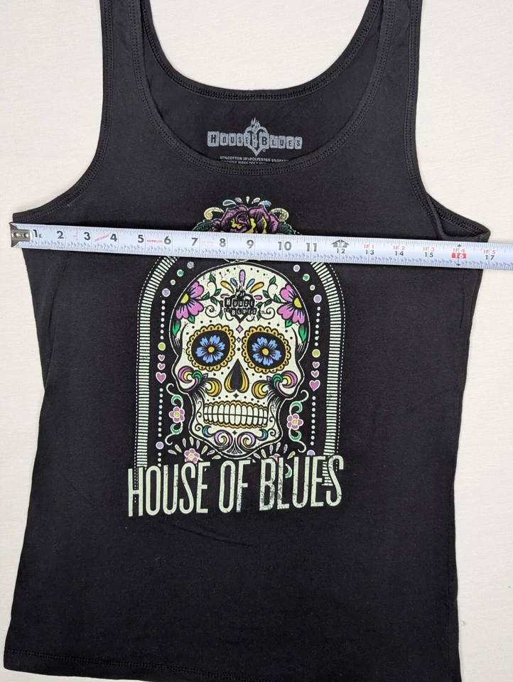 House of Blues Womans Очень Большая Черная Майка Сахарный Череп Розовый Дизайн - Изображение 4 из 4