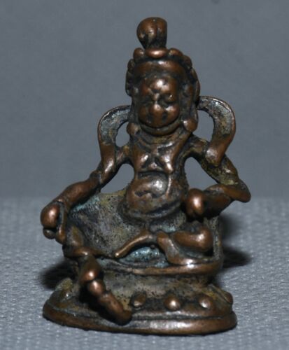 Estatua de 1,2''Budismo de bronce tibetano amarillo jambhala riqueza dios ratón - Imagen 1 de 7