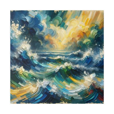 Matte Canvas Wall Art Ocean Waves Abstract Blue Green Digital Painting Decor