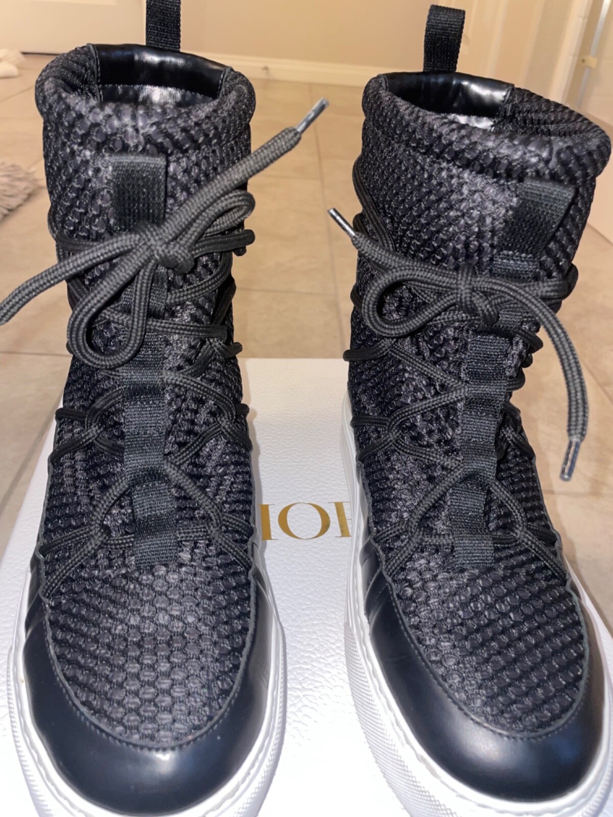 Dior Solar Black Leather Mesh Flat Boots Size 38/8 $990