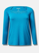 Torrid Super Soft Lace Inset Long Sleeve Top Blue Plus Size 0 L 12 G85744