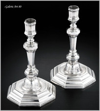 Nicolas BEDANE : Rarissime Paire Flambeaux Argent massif XVIIIème ANGERS 1732