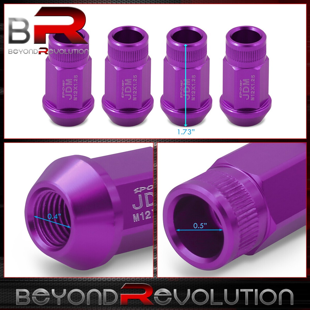 JDM 4PCS Purple Wheel Rim Lug Nut M12X1.25MM Pitch Thread Open