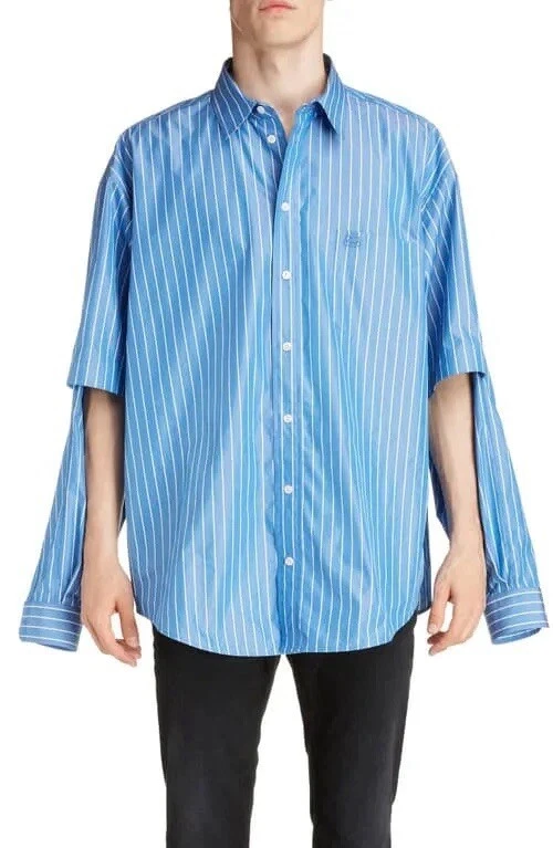 Balenciaga — Balenciaga Double Sleeve Button-Down Shirt in Blue/white EU38/US15