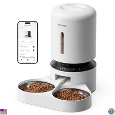 5L Automatic Cat Feeder for 2 Cats, Wi-Fi Programmable, Stainless Steel Bowls