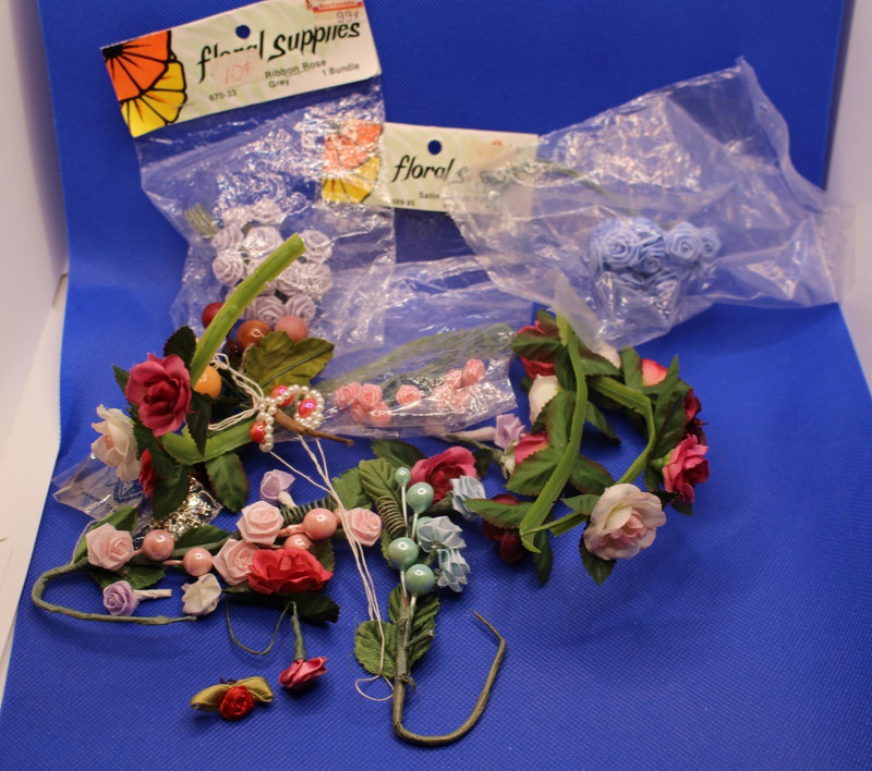 Vintage Lot Of Satin Roses, Ribbon Flowers, Crafting Cloth Flowers Multicolor