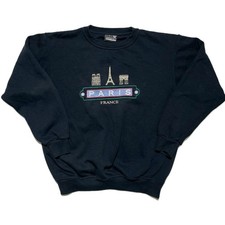 Paris France Black Large Embroidered Retro Streetwear Travel Crewneck Sweatshirt