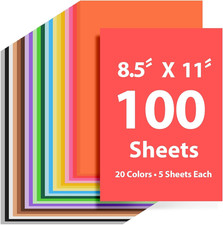 100 Sheets Colored Cardstock 8.5 "X 11", 65LB 180GSM Craft Bulk Construction Pap
