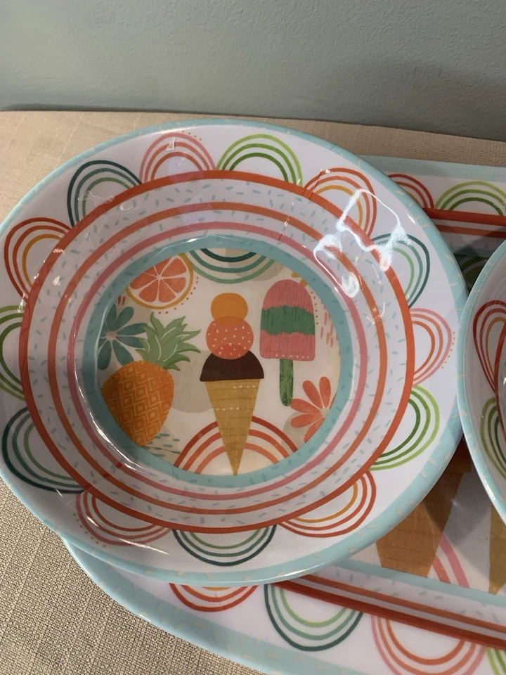 Cuencos de helado de melamina con bandeja con tema de helado de verano Foto 2 de 4