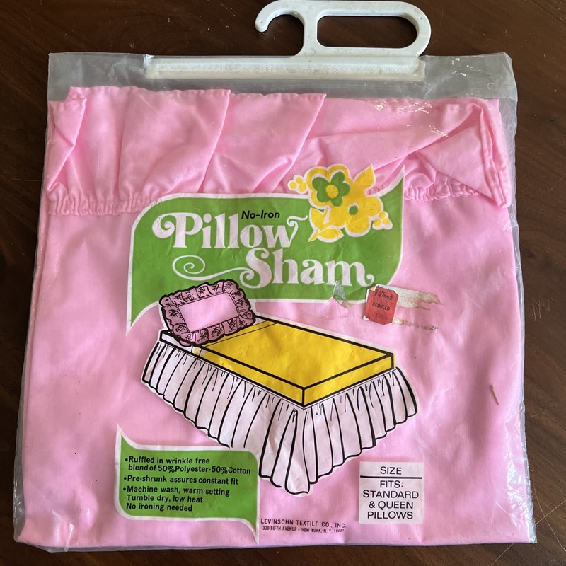 Vintage MCM Levinsohn  Textiles Pink No Iron Ruffled Pillow Sham