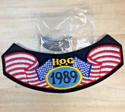 Harley Davidson Owners Group HOG 1989 Annual Membership Rocker Patch and Pin