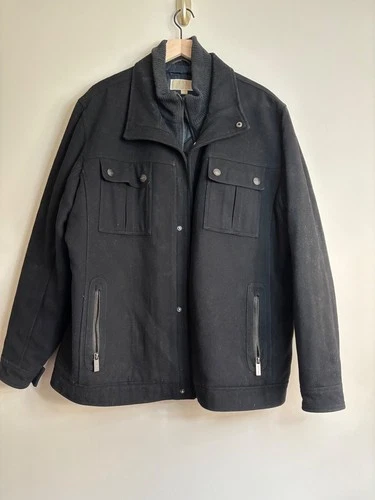 Michael Kors Men's Wool Blend Jacket XL Black Zip Front video thumbnail