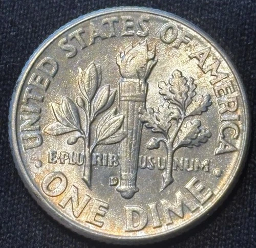 1961-D Roosevelt Dime, BUnc, Lustrous Mint Gem from OBW Roll! End Toned! .90 Ag!