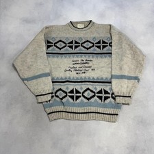 Vintage Abstract Knitted Jumper Embroidered Patterned Grandad Knit Sweater Men's