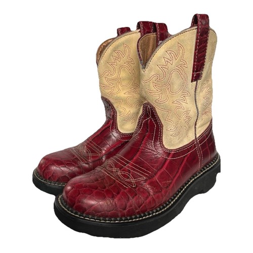 Ariat Womens 7 1/2B Fat Baby Red Alligator Print Cowgirl Western Boots 14709 Y2K