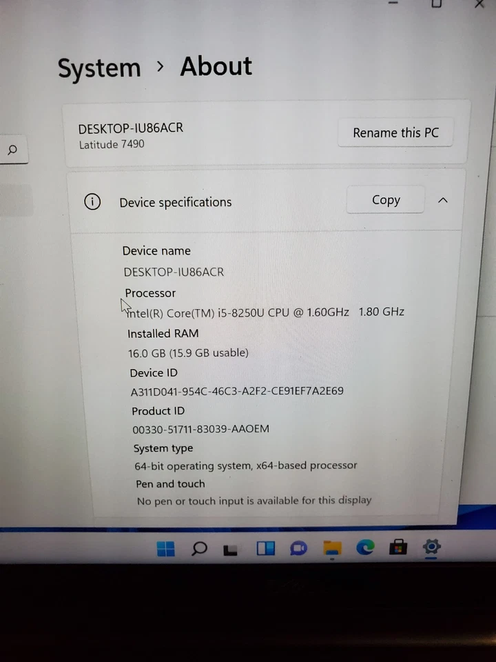 Dell Latitude 7490 14" Laptop i5-8250U 1.60GHz 8GB RAM 256GB SSD Win11 #69 - Image 2 of 4