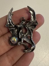Dragon with Aurora Borealis Stone Silver Finish Pendant Marked JP 2000