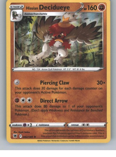 Hisuian Decidueye Holo Rare SWSH10: Astral Radiance 082/189 NM