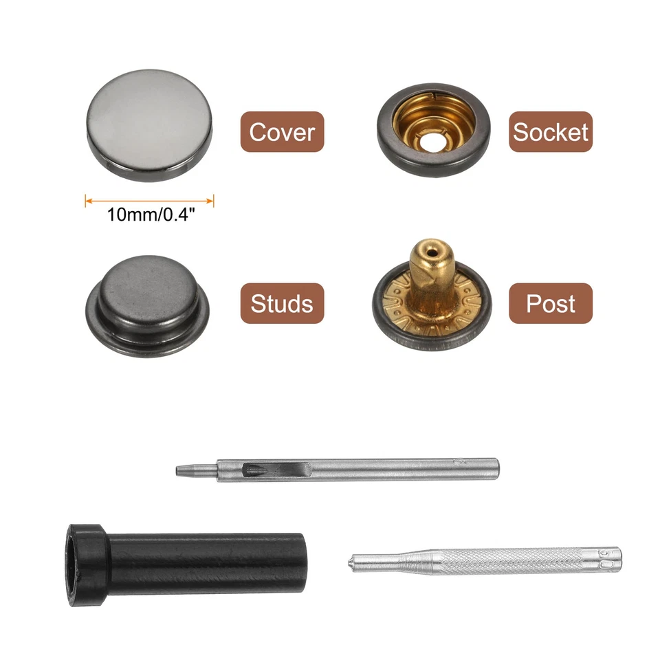 24Set Leather Snap Fasteners Kit 10mm Metal Snap with 3 Setter Tools Gun-Black Foto 2 de 4