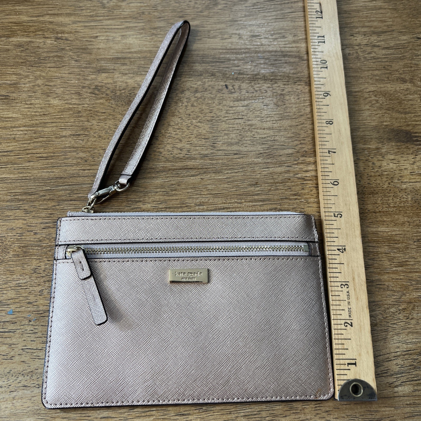 Kate Spade Laurel Way Tinie Slim Wristlet Wallet Rose Gold Metallic Flat thumbnail 7