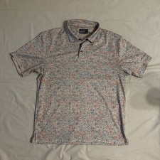 Men  s Ben Hogan Performance Polo Size M Blue Pink Floral Short Sleeve Golf
