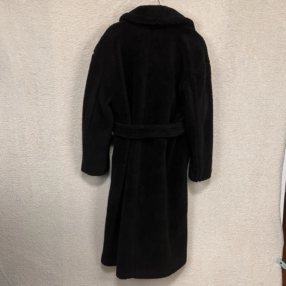 Nuevo Abrigo Sherpa Largo GAP Talla L Negro Cinturón Oso de Peluche Bolsillos Abotonados Foto 2 de 4